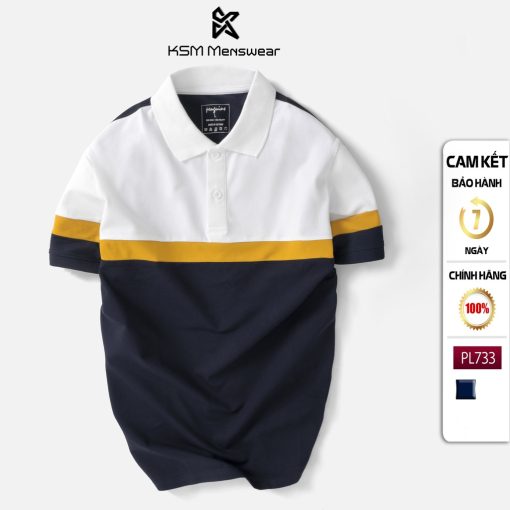 Áo Thun Polo Nam KSM Menswear Tay Ngắn có cổ bẻ phối ngang ngực vải Cá Sấu Cotton dày mịn đẹp PL733-thoitrangcenter