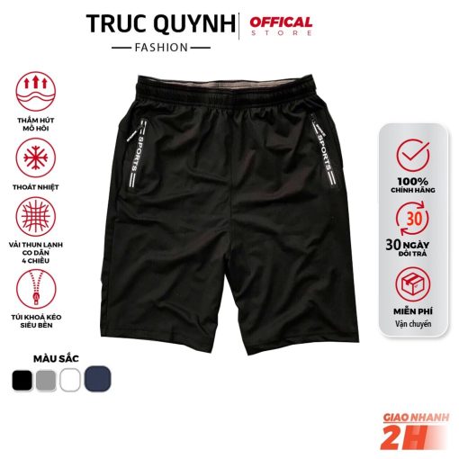 Quần đùi nam thể thao  -  vải thun lạnh 2 túi khóa kéo vải dày co dãn 4 chiều-QSTT012-thoitrangcenter