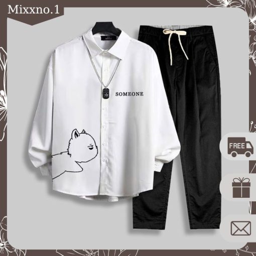 Bộ Quần Áo Nam Áo Sơ Mi Dài Tay Quần Baggy Kaki Basic Có Túi mixxstore SO MI NAM 023 + QUAN NAM 060-thoitrangcenter