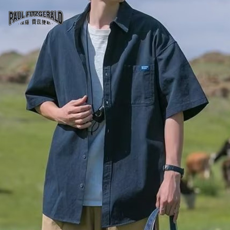 Paul FITZGERALD Áo Sơ Mi Nam Màu Trơn Vải Cao Cấp Thời Trang Tươi Gấp Trên Cổ Áo-thoitrangcenter