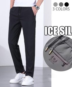 Mùa Hè 2024 Quần dài thể thao nam ống suông Quần thun dài Mới Ice Silk Công Sở Thường Ngày Thẳng-Leg Quần Màu Trơn Đơn Giản Cơ Bản Plus Kích Thước Quần Thoáng Mát Màu Xám / Đen-thoitrangcenter