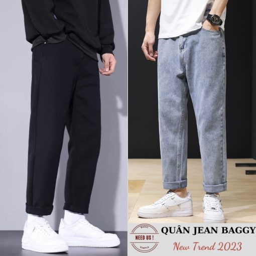 Quần jean nam đen baggy ống suông rộng NEEDUS chất vải bò cao cấp dày dặn