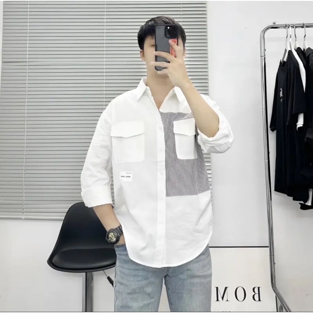 Sơ mi nam ngắn tay phối túi sọc cực đẹp vải cotton lạnh thời trang mẫu mới 05-thoitrangcenter - Ảnh 2
