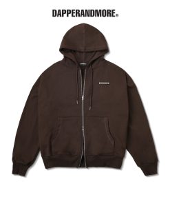 Áo Khoác Hoodie DAPPERANDMORE Metal Zipped Vải Nỉ Chân Cua 100% Cotton Phối Tag Kim Loại - Brown-thoitrangcenter