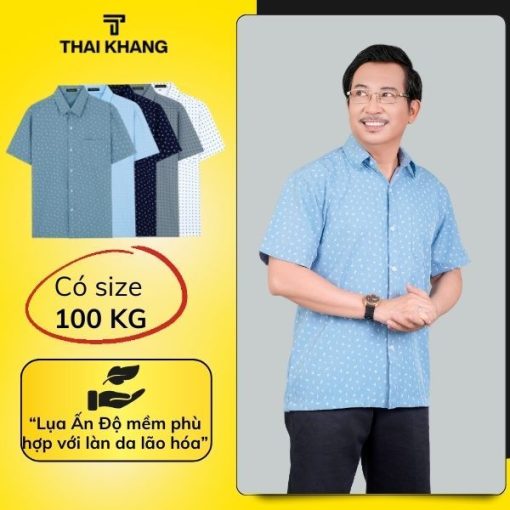 Áo sơ mi nam ngắn tay trung niên THÁI KHANG vải lụa mềm form classic rộng rãi thoải mái  ALUA12-thoitrangcenter