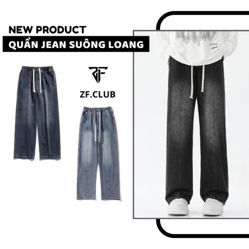 Quần jean nam ống suông loang màu ZF.CLUB - Cạp chun chỉnh eo