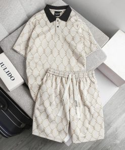 Bộ quần áo nam chất liệu cotton chéo có cổ ngắn tay cổ dệt-thoitrangcenter