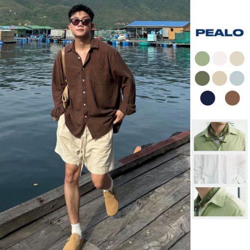 Áo sơ mi cổ bẻ dài tay PEALO nam chất liệu Linen cao cấp-thoitrangcenter