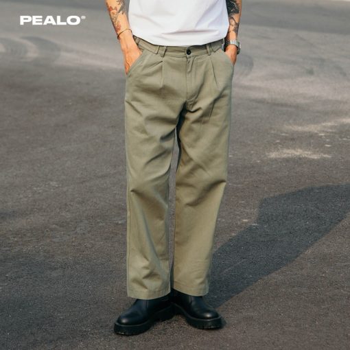 Quần ống suông nam PEALO vải kaki nhung casual pants trơn basic chất liệu mới Loose Pants phong cách Minimalism-thoitrangcenter