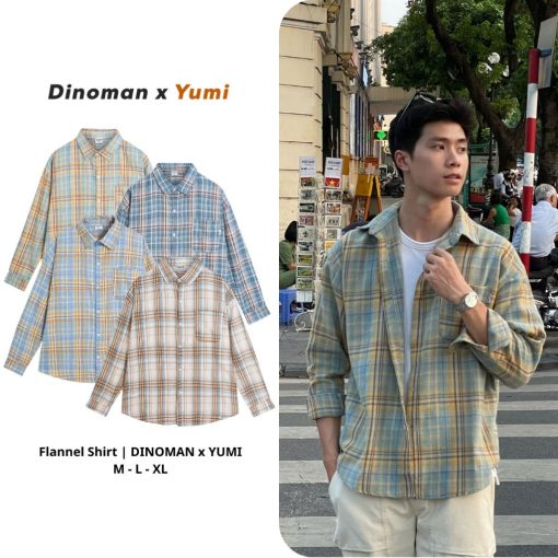 Áo Sơ Mi Flannel Dài Tay Sọc Caro Dino x Yumi