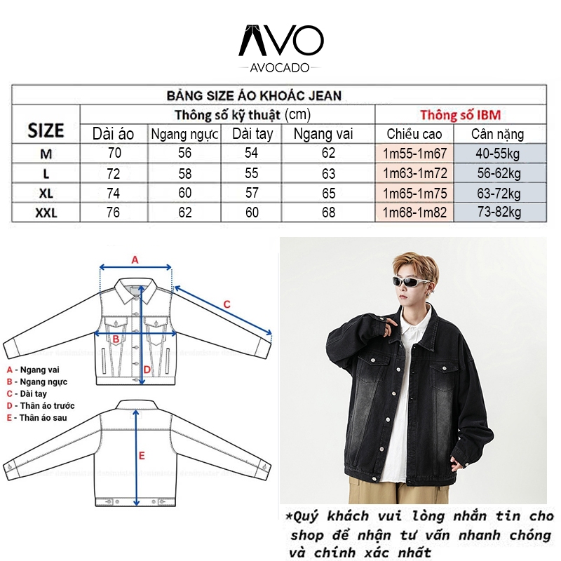 áo khoác bò form rộng màu Xanh Đen xám Wash bigsize Avocado-thoitrangcenter