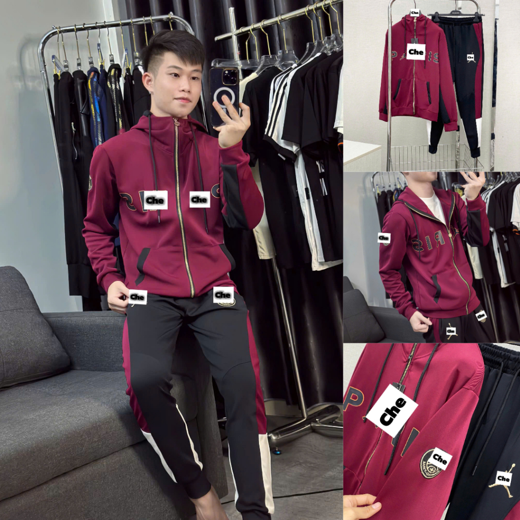 Bộ Quần Áo Nam Pa Rít Đỏ Thêu Logo Khóa Chuẩn Siêu Hót - Bộ Quần Áo Nam Pa Rít Thêu Siêu Đẹp-thoitrangcenter