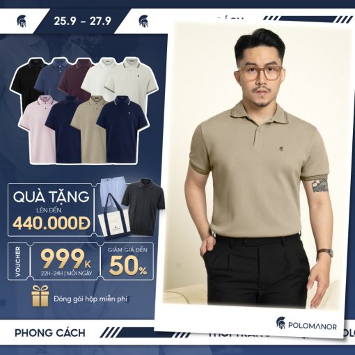 Áo polo nam BASIC CLASSIC vải cá sấu cotton piqué interlock sang trọng