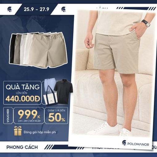 Quần short nam ngắn POLOMANOR vải kaki xuất xịn