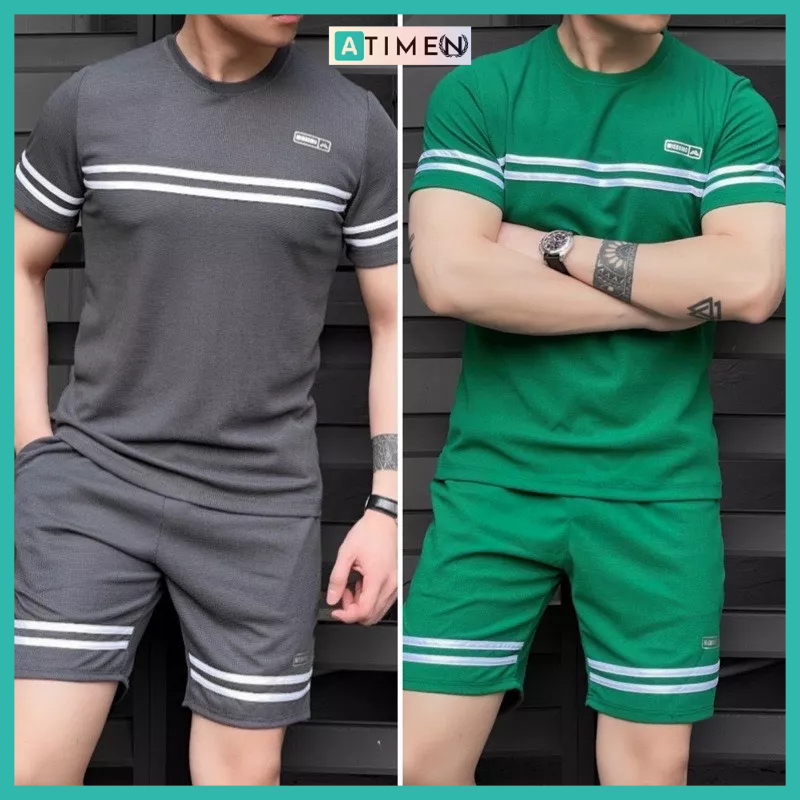 sét đồ bộ nam thiết kế phối kẻ ngang phong cách trẻ trung - ATIMEN-thoitrangcenter