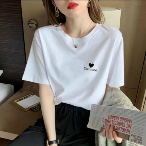 Áo thun cổ tròn tay ngắn in chữ Diamond đơn giản chất thun cotton co dãn thoáng mát hot hit kiểu Hàn Quốc-thoitrangcenter