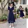 Đầm cổ V trắng màu xanh coban 2 dáng ngắn dài style Hàn Quốc-thoitrangcenter