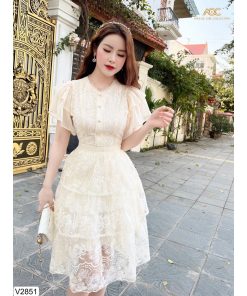 Váy ren kem thiết kế cao cấp V4615-DVC-thoitrangcenter