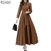 Đầm maxi ZANZEA tay dài cổ tròn có khóa kéo thời trang cho nữ-thoitrangcenter
