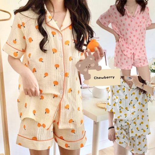 BỘ ĐỒ NGỦ NỮ PIJAMA Trái Tim XANH Mặc Nhà Cộc Tay Xinh Xắn-thoitrangcenter