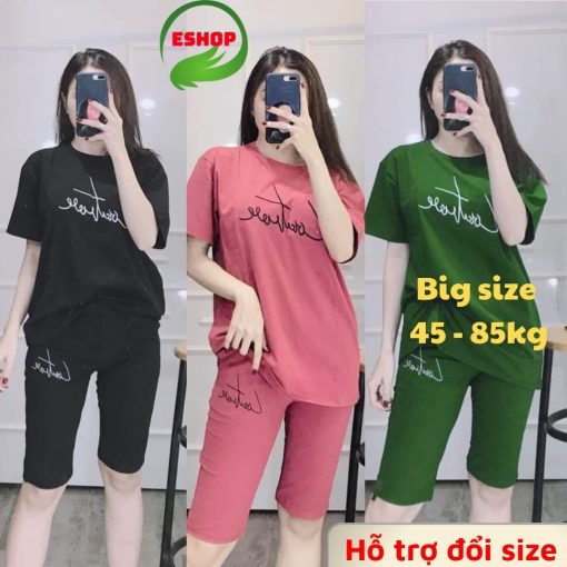 Đồ bộ mặc nhà nữ quần lửng bigsize mùa hè thun cotton thể thao đẹp dễ thương cute trung niên mặc ngủ đi chơi ESHOP AD02-thoitrangcenter