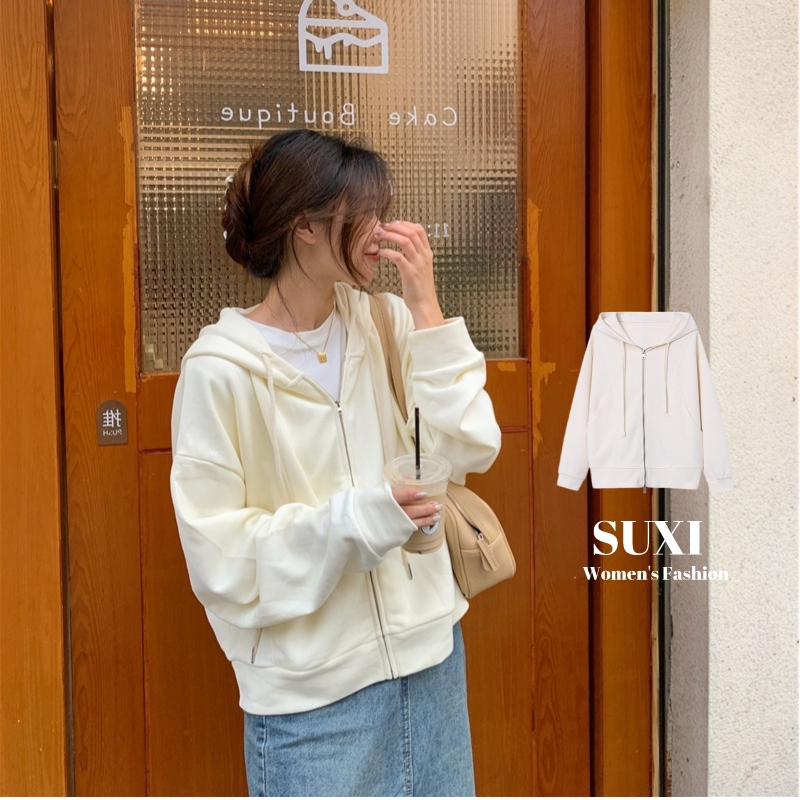 SUXI Áo hoodie mỏng dáng rộng thời trang mùa thu cho nữ-thoitrangcenter