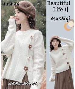 Áo sweater Mushiqi dệt kim dày dặn thời trang cho nữ-thoitrangcenter