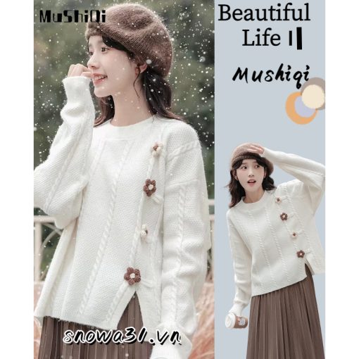 Áo sweater Mushiqi dệt kim dày dặn thời trang cho nữ-thoitrangcenter