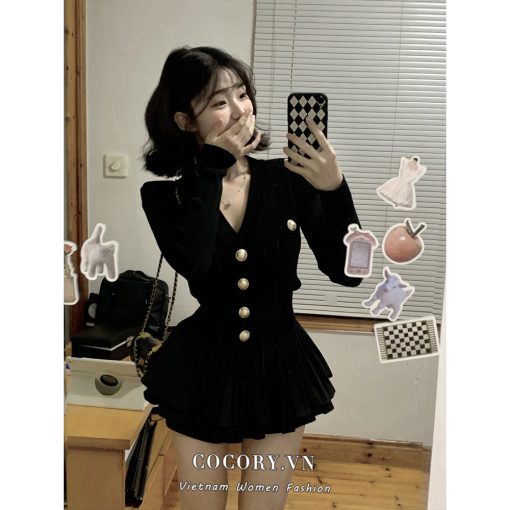 Cocorygirl Áo Khoác cardigan Dệt Kim Tay Dài Cổ Chữ v Dáng Ôm Phong Cách retro Thời Trang Dành Cho Nữ-thoitrangcenter