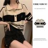 Xiang Nian Ni Áo thun polo ngắn tay họa tiết sọc ngang thời trang dành cho nữ-thoitrangcenter