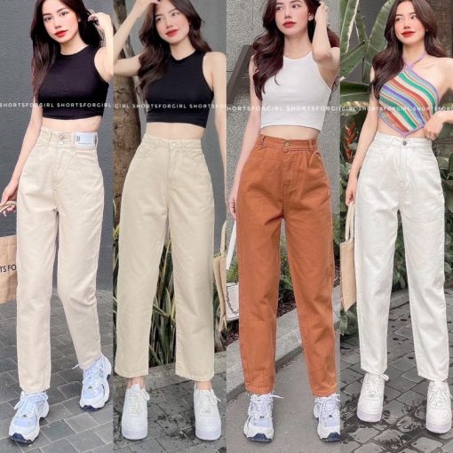 Quần Baggy Nữ Kaki Cạp Cao Ulzzang - Hình chính chủ mẫu cầm túi tên shop-thoitrangcenter