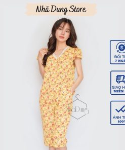 Đồ bộ nữ mặc nhà vải lụa cao cấp in họa tiết hoa nhí cổ ren dễ thương Nhã Dung Store siêu mát dưới 65kg-thoitrangcenter