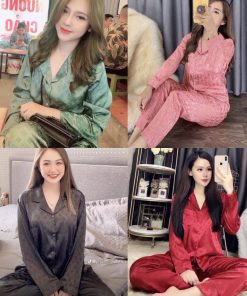 Bộ Đồ Ngủ Pijama Lụa Gấm Cao Cấp Áo Tay Dài-thoitrangcenter