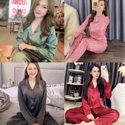 Bộ Đồ Ngủ Pijama Lụa Gấm Cao Cấp Áo Tay Dài-thoitrangcenter