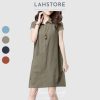Đầm suông cổ sơ mi LAHSTORE chất đũi mềm mát thiết kế túi bên hông trẻ trung sang trọng (Xanh Rêu)-thoitrangcenter
