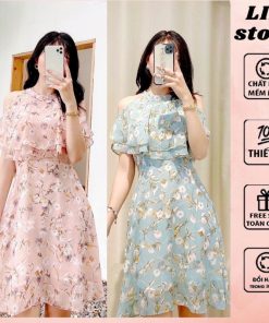 Váy Nữ Hoa Khoét Vai