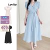 Đầm Lovito kiểu chữ A có thắt lưng màu trơn thường ngày cho nữ L65ED138 (Màu mơ/ xanh dương)-thoitrangcenter