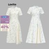 Đầm Lovito phối tua rua cài cúc bất đối xứng phong cách thanh lịch cho nữ LNE39491 (Mơ)-thoitrangcenter