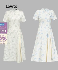 Đầm Lovito phối tua rua cài cúc bất đối xứng phong cách thanh lịch cho nữ LNE39491 (Mơ)-thoitrangcenter