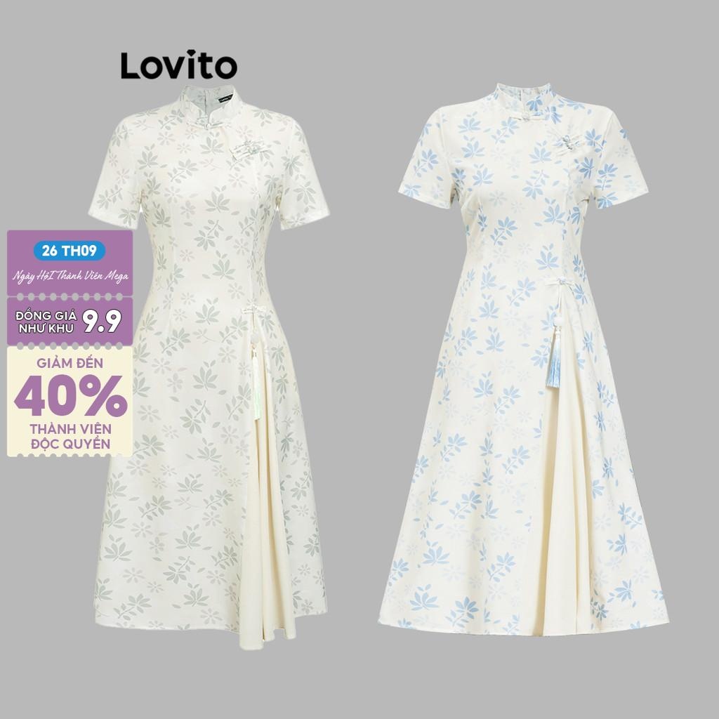 Đầm Lovito phối tua rua cài cúc bất đối xứng phong cách thanh lịch cho nữ LNE39491 (Mơ)-thoitrangcenter