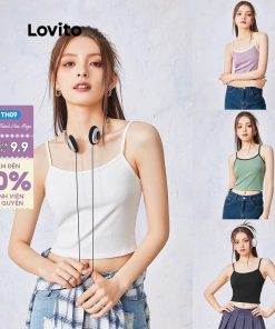 (Gợi ý từ KOL) Áo hai dây Lovito len gân không tay dáng ôm viền trơn tương phản L00008 (màu xanh lá/ hồng/ trắng/ đen)-thoitrangcenter