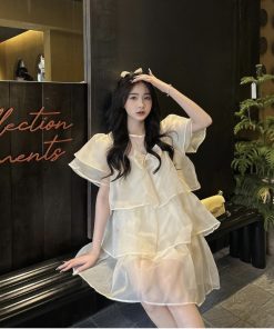 [V1.605] Váy Babydoll Tơ Tầng NƠ Ngực Tiểu Thư Siêu Xinh Hàng 2 Lớp-thoitrangcenter