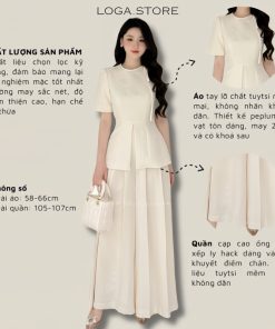 set áo peplum và quần ống rộng xếp ly