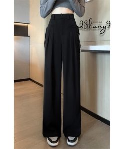 quần ống suông nữ lưng cao túi trước dây thắt nơ 2 bên vải Ruby dày dặn dáng culottes 100cm 23thang9-thoitrangcenter