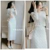 Sét váy nữ dáng dài chân váy midi cùng áo cổ tròn thanh lịch cho nang ưa thích sự kín đáo-thoitrangcenter