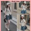 Set Bộ Đồ Nữ Áo Khóa CHICAGO 1989 Ngắn Tay Mix Quần Váy Bò Ống Rộng Xếp Ly Freesize-thoitrangcenter