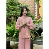 Set bộ áo bà ba đi chùa thời trang nữ chất tuyết nhung thêu cổ tàu tay dài quàn dài lưng thun ống đứng maxi-thoitrangcenter