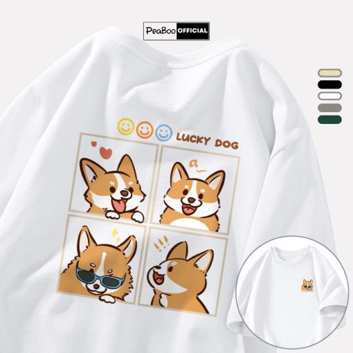 Áo Phông Unisex By PEABOO Mã TN LuckyDog Chất Cotton Thoáng Mát Form Rộng Tay Lỡ Cho Nam Nữ-thoitrangcenter