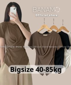 Áo thun nữ Banamo Fashion áo thun trơn cổ tròn nhúm eo vạt chéo có bigsize 3112-thoitrangcenter