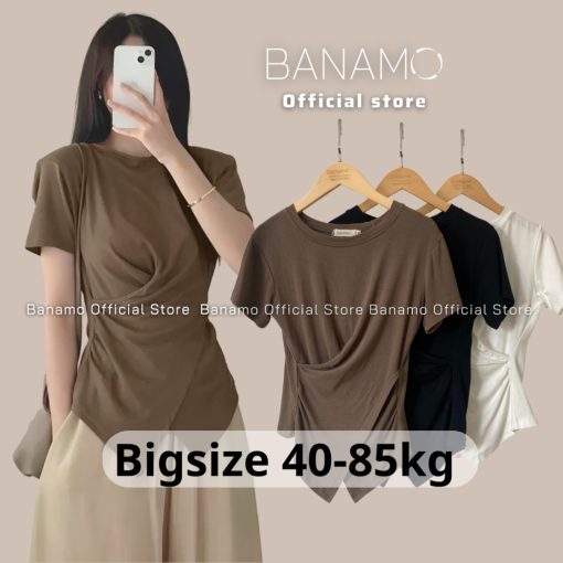 Áo thun nữ Banamo Fashion áo thun trơn cổ tròn nhúm eo vạt chéo có bigsize 3112-thoitrangcenter